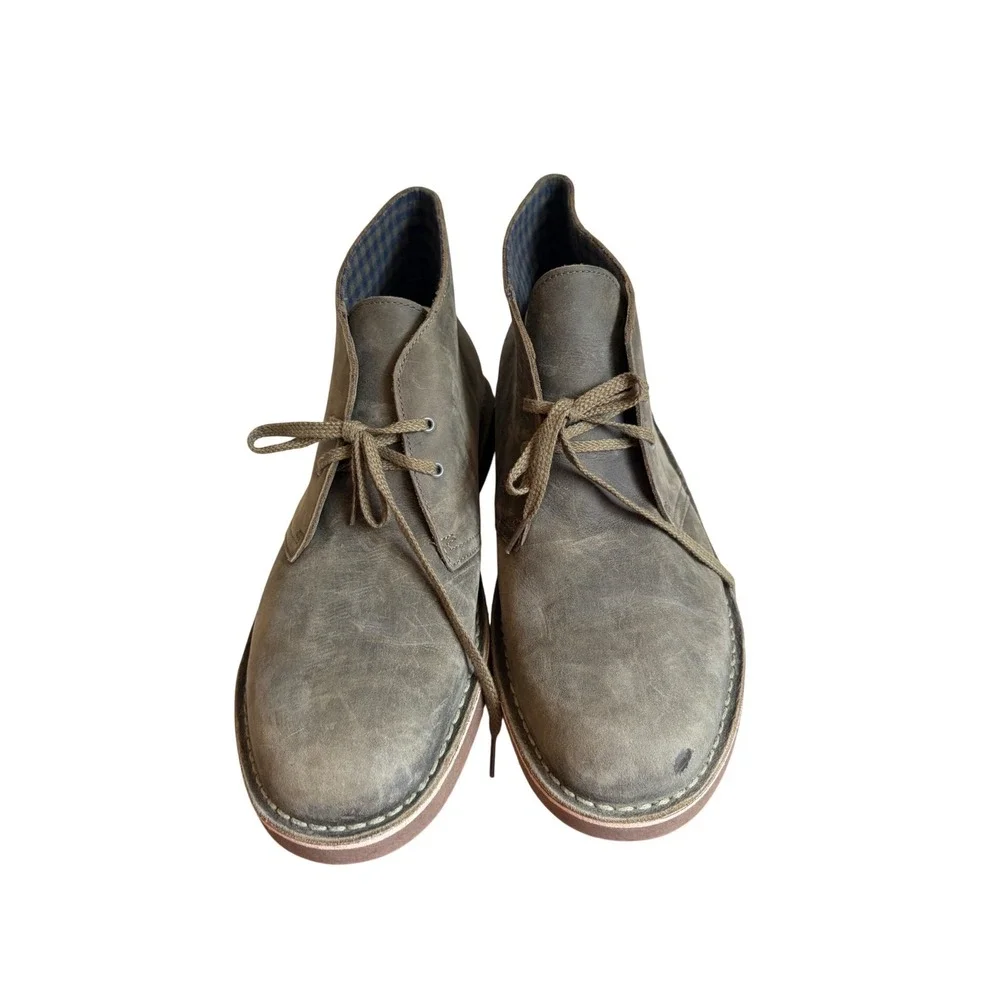 Clarks Collection Mens 13 Olive‎ Green Distressed Leather Desert Chukka Boots